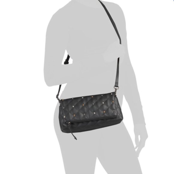 Betsey Johnson Black XO Jayne Quilt Crossbody Clutch Gold &Silver Skull Accents - Picture 1 of 15
